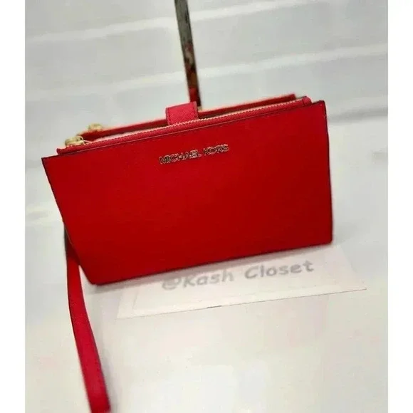 Michael Kors Double Zip Wristlet Wallet Bright Red - Picture 3 of 8